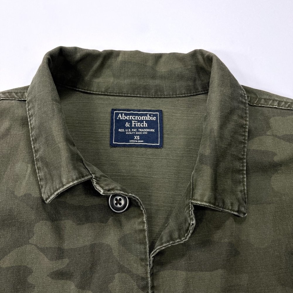 A&F Men's XS Military Shirt Jacket Army Green Camo Button Down Cotton Shacket - Picture 10 of 16